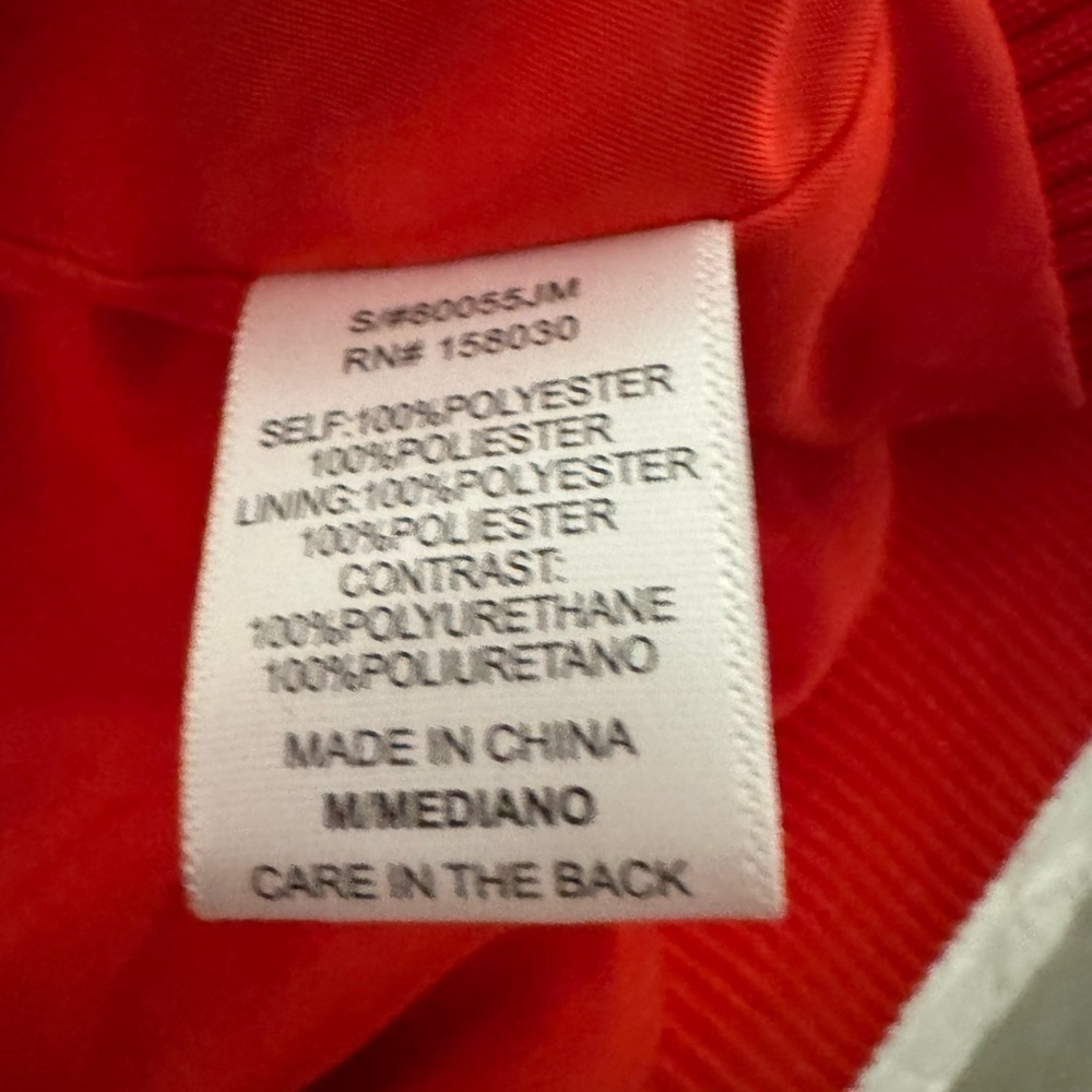 Retro style Cropped Bomber Jacket- size M Red w/off whites sleeves.Snap closure - Picture 7 of 10